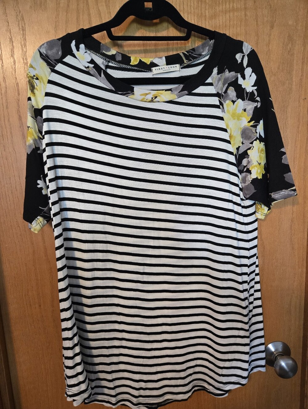 Striped Raglan Tee with Yellow Floral Sleeves